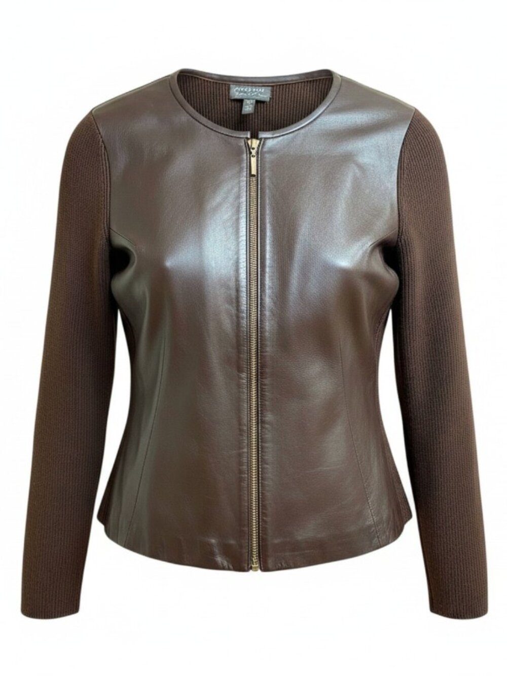 Retro Classiques Entier Brown Leather Ribbed Merino‎ Wool Cardigan Jacket